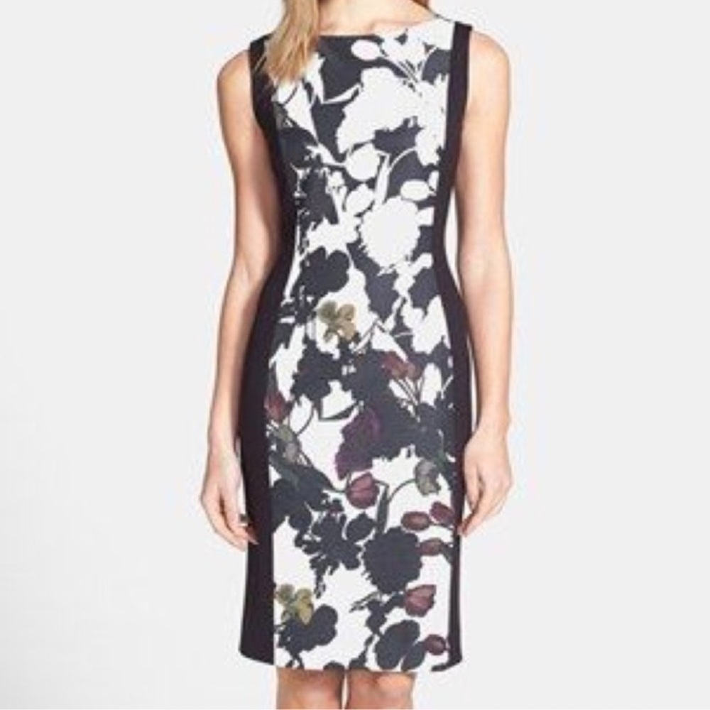 CLASSIQUES ENTIER CHIC GARDEN PRINT SILK BLEND SLEEVELESS FLORAL SHEATH DRESS